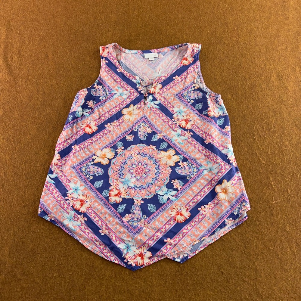 J. Jill Womens Small Blue Pink Medallion Floral Paisley Sleeveless Tank Top New